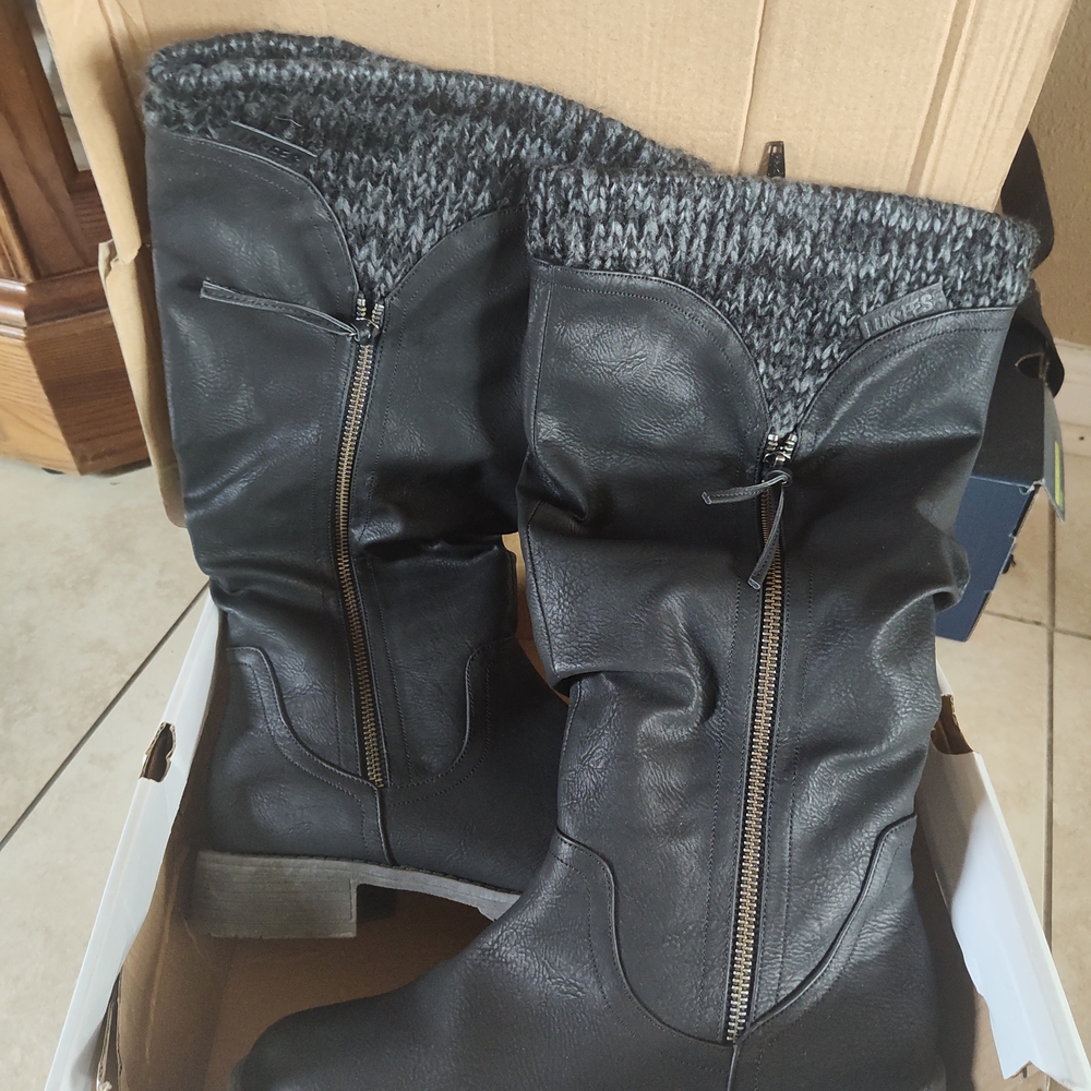 Muk Luks Black Boots with Gray Knit Detail
